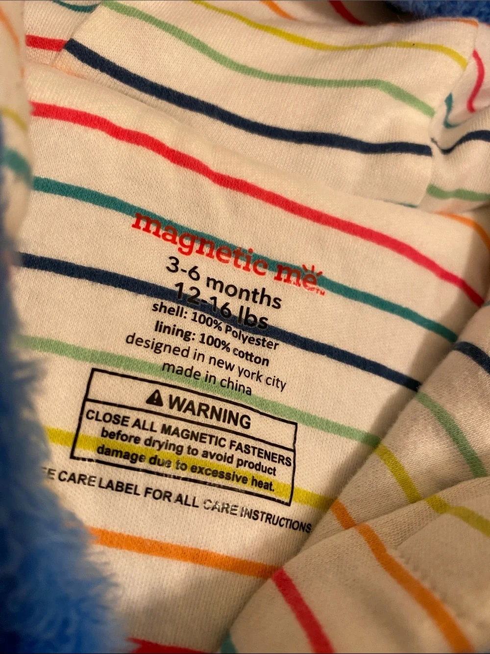 Magnetic Me Royal Blue Plush Hooded Baby One-Piece. Size 3-6 months